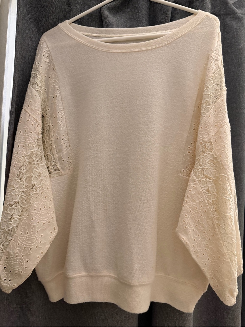 torrid Cream Lace-Sleeve Scoop Neck Sweater